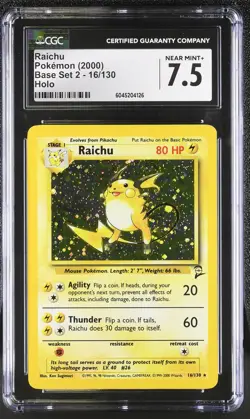 CGC 7.5 Raichu 2000 Base Set 2 16/130 Holo Pokemon Card - Image 1