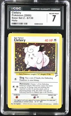CGC 7 Clefairy 2000 Base Set 2 6/130 Holo Pokemon Card - Image 1