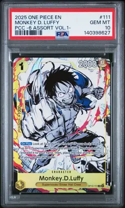 2025 ONE PIECE PREM CARD COLL -6 ASSORT VOL.1- #111 MONKEY D. LUFFY PSA 10 - Image 1