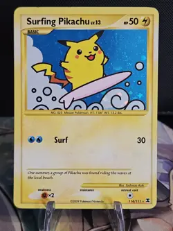 Surfing Pikachu 114/111 Rising Rivals Holo Card Secret Rare Pokemon TCG LP - Image 1