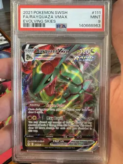 2021 POKEMON SWORD & SHIELD EVOLVING SKIES #111 FULL ART/RAYQUAZA VMAX PSA 9 - Image 1