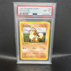 1999 POKEMON GROWLITHE BASE SET 1st FIRST EDITION SHADOWLESS 28/102 PSA 8 - Image 1