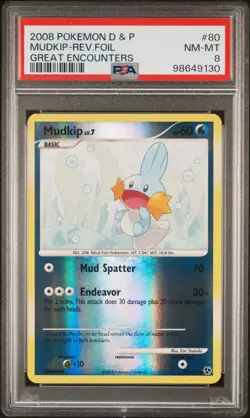 PSA 8 MUDKIP REVERSE HOLOFOIL 2008 POKEMON DIAMOND & PEARL GREAT ENCOUNTERS - Image 1