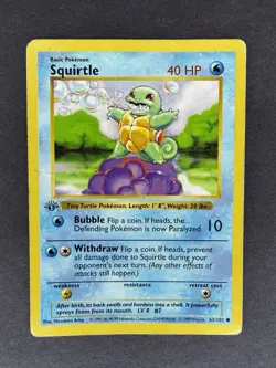 Pokemon 1st Edition Squirtle 1999 Base Set 63/102 WOTC HP/DMG - Image 1