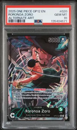 2025 ONE PIECE OP12-LEGACY OF THE MASTER ALTERNATE ART #020 RORONOA ZORO PSA 10 - Image 1
