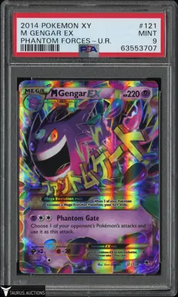 2014 Pokemon XY #121 Mega M Gengar EX Phantom Forces Ultra Rare Card PSA 9 MINT - Image 1