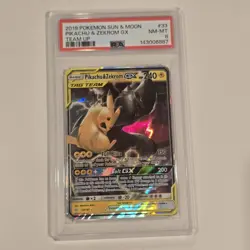 Pikachu & Zekrom Tag Team GX Holo Card 33/181 Sun and Moon PSA 8 - Image 1
