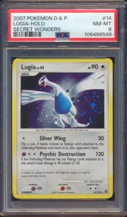 2007 POKEMON DIAMOND & PEARL SECRET WONDERS LUGIA #14 HOLO PSA 8! - Image 1