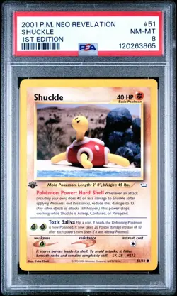 2001 Pokemon 1st Edition Neo Revelation Shuckle 51/64 PSA 8 - Image 1