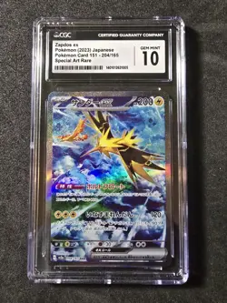 Zapdos Ex 204/165- Pokemon(2023) Japanese 151 Spec. Art Rare CGC Gem Mint 10💎! - Image 2
