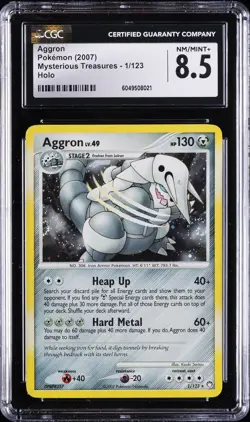 2007 POKEMON MYSTERIOUS TREASURES HOLO #1/123 AGGRON CGC 8.5 - Image 1