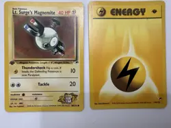 Pokemon TCG Vintage First Edition Gym Heroes, Lt. Serges Magnetite & Energy - Image 1