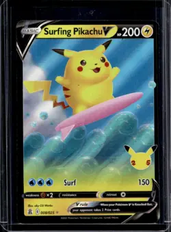 2021 Pokemon SWSH Celebrations Surfing Pikachu V #008/025 - Image 1