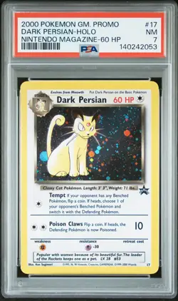 2000 POKEMON GAME PROMO NINTENDO MAGAZINE-60 HP #17 DARK PERSIAN-HOLO PSA 7 - Image 1