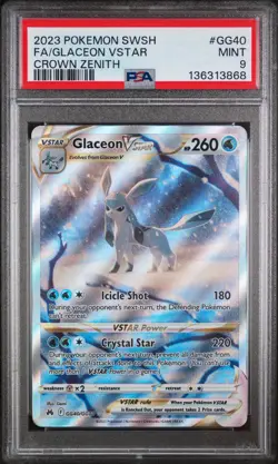 2023 POKEMON SWORD & SHIELD CROWN ZENITH #GG40 FULL ART/GLACEON VSTAR PSA 9 - Image 1