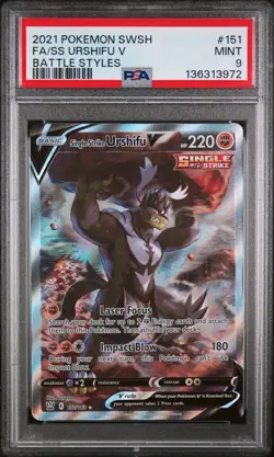 2021 POKEMON SWORD & SHIELD BATTLE STYLES FULL ART/SINGLE STRIKE URSHIFU V PSA 9 - Image 1