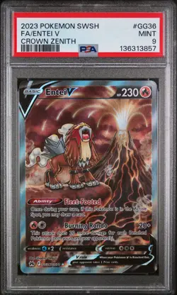 2023 POKEMON SWORD & SHIELD CROWN ZENITH #GG36 FULL ART/ENTEI V PSA 9 - Image 1
