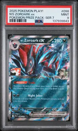 2025 POKEMON PLAY! POKEMON PRIZE PACK: SERIES 7 #098 N'S ZOROARK EX PSA 9 - Image 1