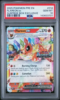 2025 POKEMON PRE EN-PRISMATIC EVOLUTIONS #014 FLAREON EX PSA 10 - Image 1