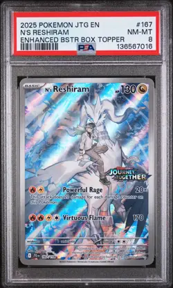 2025 POKEMON JOURNEY TOGETHER ENHANCED BOOSTER BOX TOPPER N'S RESHIRAM PSA 8 - Image 1