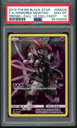 POKEMON ARMORED MEWTWO 2019 SM BSP PROMO-FALL '19 COLL.CHEST #SM228 FA PSA 10 - Image 1