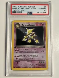 PSA 10 1st Edition Dark Alakazam 1/82 Team Rocket Pokemon 2000 SWIRL🌀 - Image 1