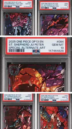 One Piece OP13 God Demon Pack Red Parallel FIVE ELDERS SEQUENTIAL PSA 10 + 9 - Image 1