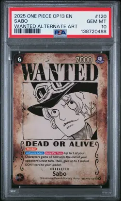 2025 ONE PIECE OP13-CARRYING ON HIS WILL WANTED ALTERNATE ART #120 SABO PSA 10 - Image 1