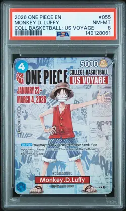 2026 ONE PIECE PROMOS COLLEGE BASKETBALL : US VOYAGE #055 MONKEY D. LUFFY PSA 8 - Image 1