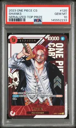 PSA 10 One Piece TCG Card Game Chinese Shanks OP01-120 Prize 2023 Championship - Image 1