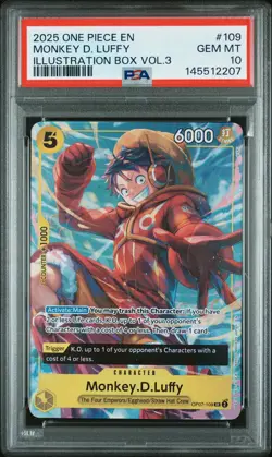 2025 ONE PIECE PROMOS ILLUSTRATION BOX VOL.3 #109 MONKEY D. LUFFY PSA 10 - Image 1