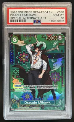 2026 One Piece Azure Sea's Seven Dracule Mihawk Special Alt Art #OP12-030 PSA 10 - Image 1