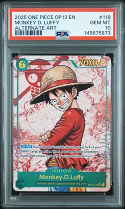 2025 ONE PIECE OP13-CARRYING ON HIS WILL ALTERNATE ART MONKEY D. LUFFY PSA 10 - Image 1