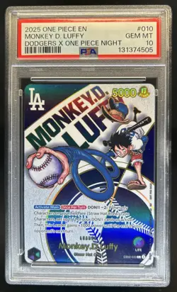 2025 One Piece Monkey D. Luffy Dodgers x One Piece Night #EB02-010 PSA 10 - Image 1