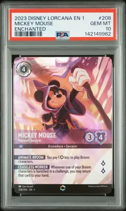 2023 DISNEY LORCANA EN 1 ENCHANTED #208 MICKEY MOUSE - WAYWARD SORCERER PSA 10 - Image 1