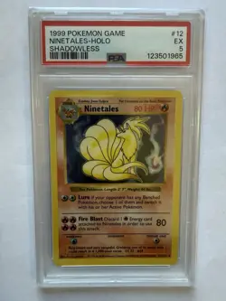 1999 Pokemon Ninetales 12/102 Base Set Shadowless Holo PSA 5 Trading Card Game - Image 1