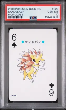 2000 POKEMON GOLD VERSION PLAYING CARDS 6 OF CLUBS #028 SANDSLASH PSA 10 - Image 1