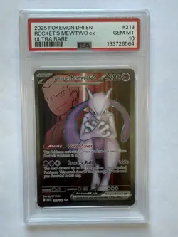 2025 Pokemon Team Rocket's Mewtwo ex Ultra Rare 213/182 PSA 10 Trading Card TCG - Image 1