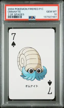 2004 POKEMON FIRERED VERSION PLAYING CARDS 7 OF SPADES OMANYTE PSA 10 - Image 1