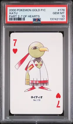 2000 POKEMON GOLD VERSION PART 2 PLAYING CARDS 7 OF HEARTS #178 XATU PSA 10 - Image 1