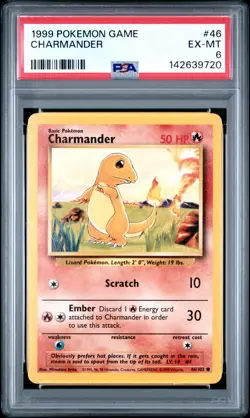 1999 POKEMON BASE SET UNLIMITED #46 CHARMANDER PSA 6 - Image 1