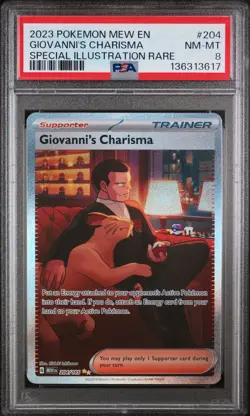 2023 POKEMON MEW EN-151 SPECIAL ILLUSTRATION RARE #204 GIOVANNI'S CHARISMA PSA 8 - Image 1