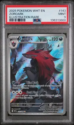 2025 POKEMON WHT EN-WHITE FLARE ILLUSTRATION RARE #143 ZOROARK PSA 9 - Image 1