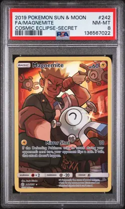 2019 POKEMON SUN & MOON COSMIC ECLIPSE SECRET #242 FULL ART/MAGNEMITE PSA 8 - Image 1