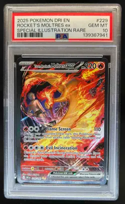 2025 Pokemon Destined Rivals Team Rocket's Moltres ex #229/182 PSA 10 - Image 1