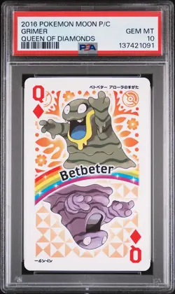 2016 POKEMON MOON PLAYING CARDS QUEEN OF DIAMONDS GRIMER PSA 10 - Image 1