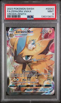 2023 POKEMON SWORD & SHIELD CROWN ZENITH #GG42 FULL ART/ZERAORA VMAX PSA 9 - Image 1