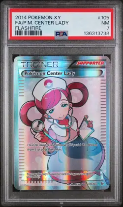 2014 POKEMON XY FLASHFIRE #105 FULL ART/POKEMON CENTER LADY PSA 7 - Image 1