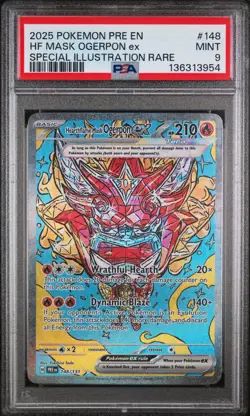 2025 POKEMON PRE EN-PRISMATIC EVOLUTIONS #148 HEARTHFLAME MASK OGERPON EX PSA 9 - Image 1