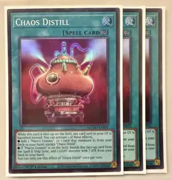 Yugioh! 3x Chaos Distill MZMU-EN026 Super Rare 1st Ed NM - Image 1